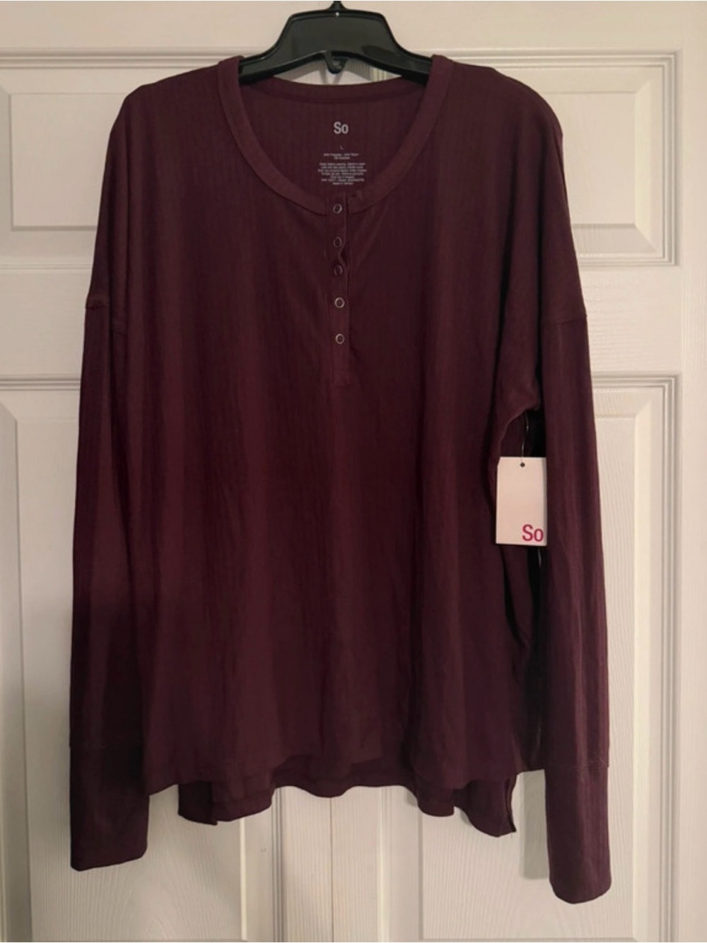 SO Women's Long Sleeve Henley in Burgundy Plum